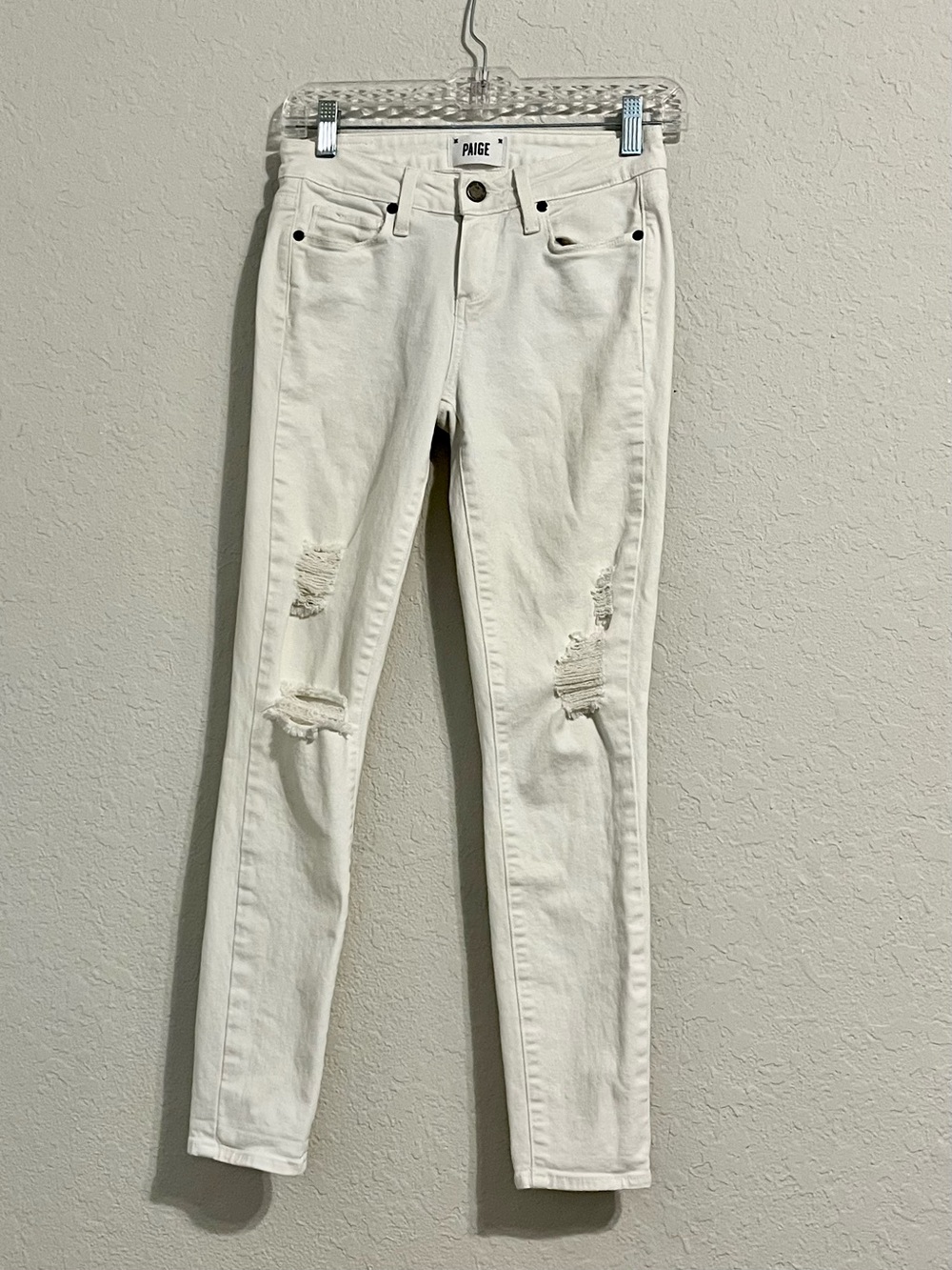 PAIGE Verdugo Ankle Jeans Size 26 White Distressed Skinny Low Rise USA Y2K Style